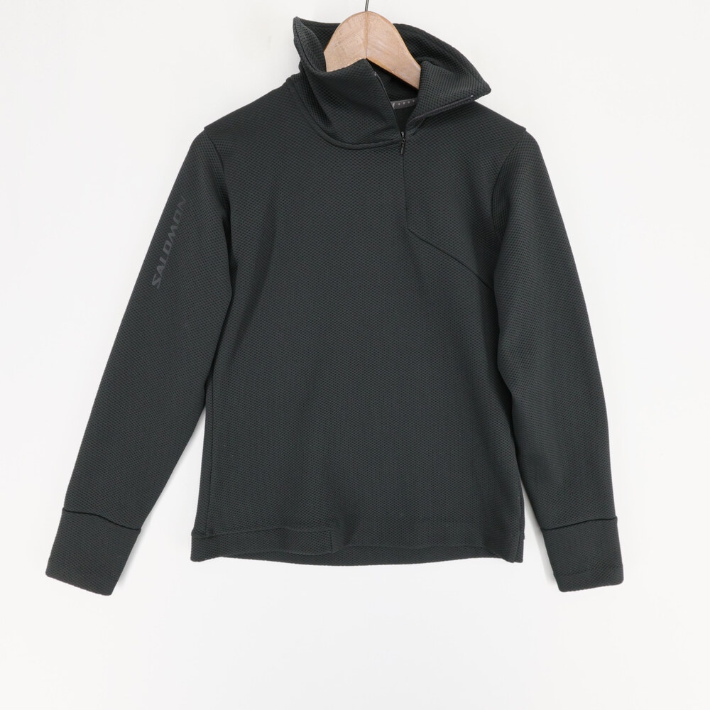 Salomon Pullover Fleece Shirt Womens S Black Waffle Knit Asymmetric Half Zip